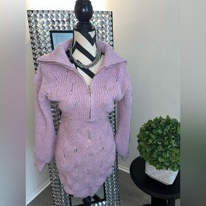Fashion Nova Fit For Fall long sleeve sweater mini dress in lilac Medium